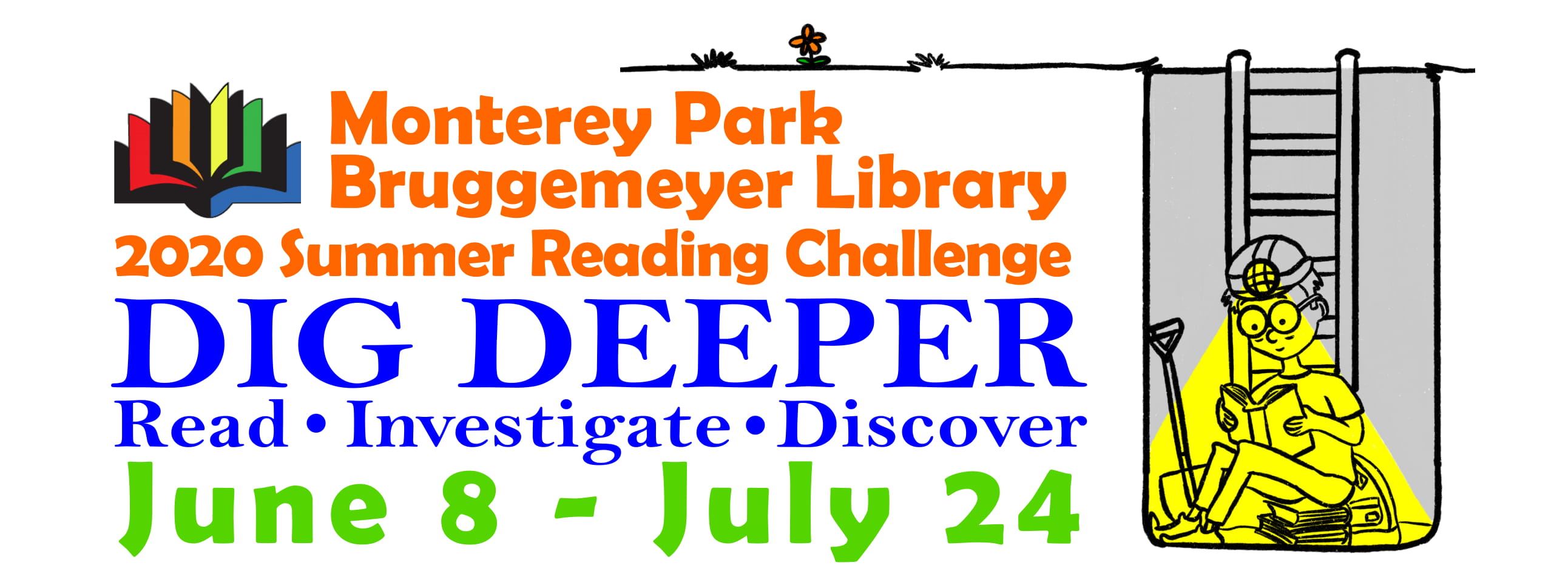 Library summer reading program dig deeper logo