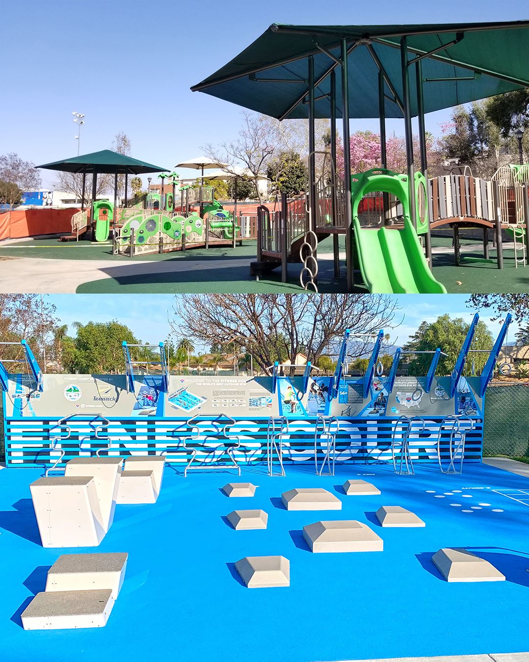 Barnes Park playground and fitness court collage 
