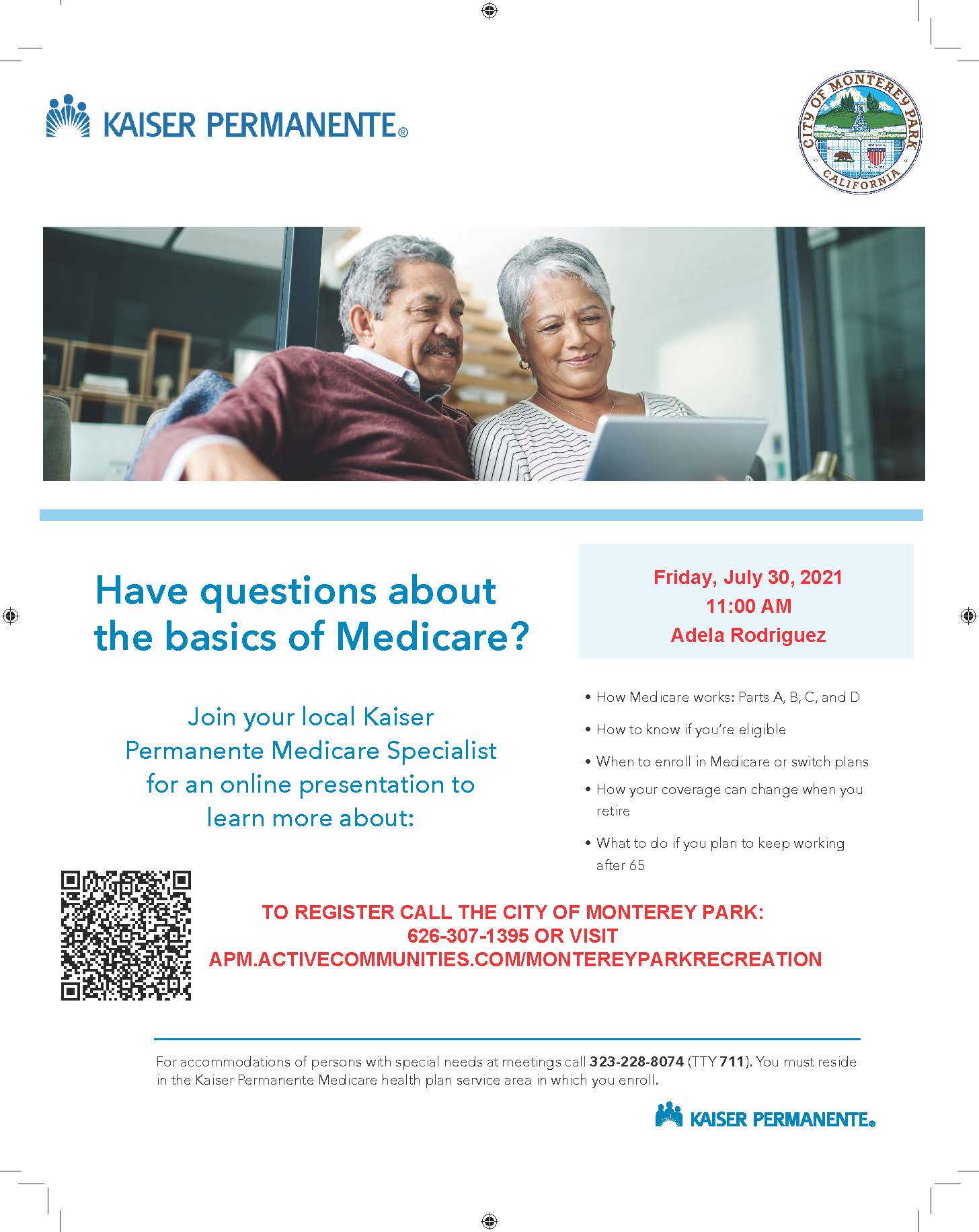MEDICARE 101 webinar by Kaiser flyer 7-30-21