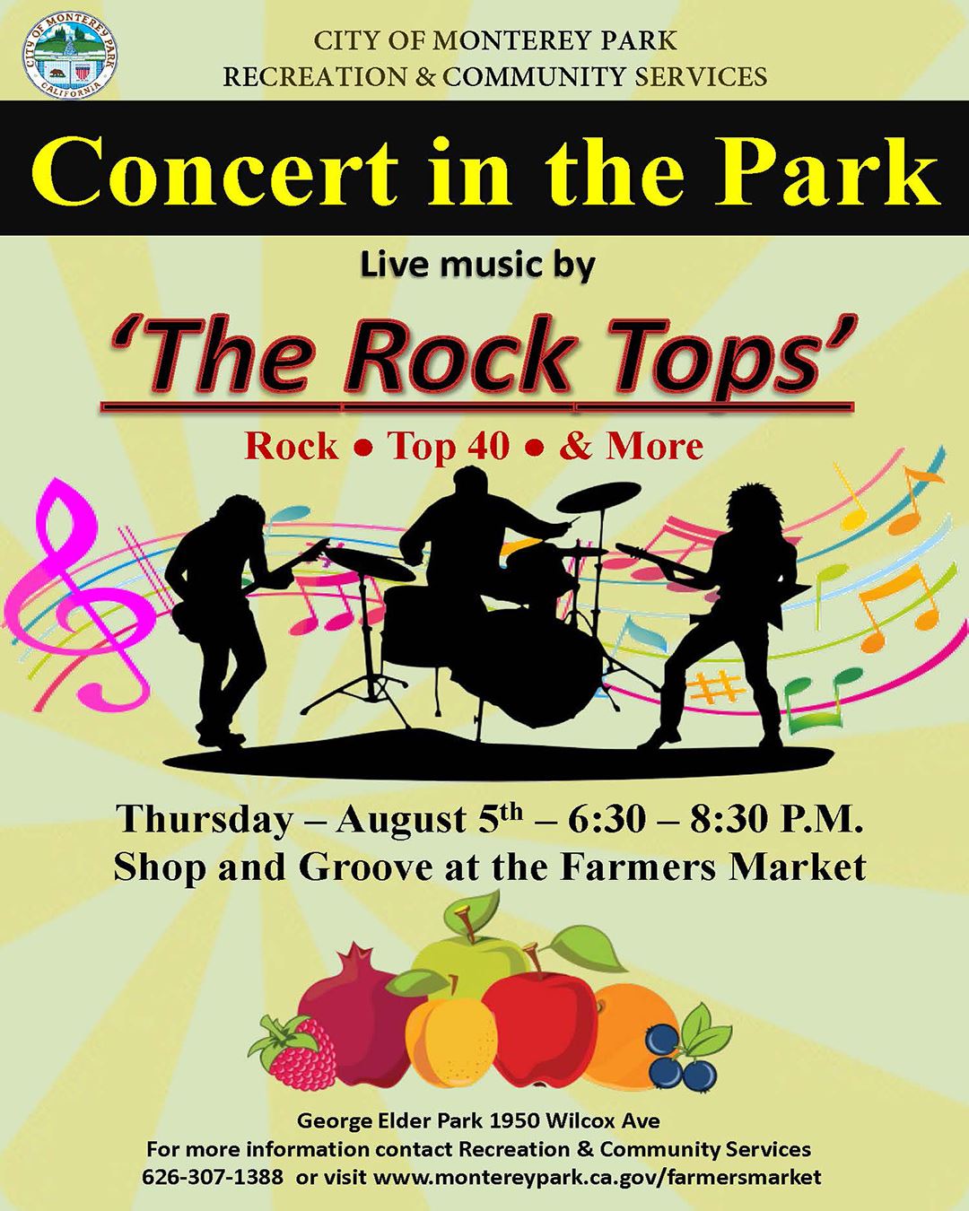 Rock Tops Concert in the Park 8-5-21 flyer
