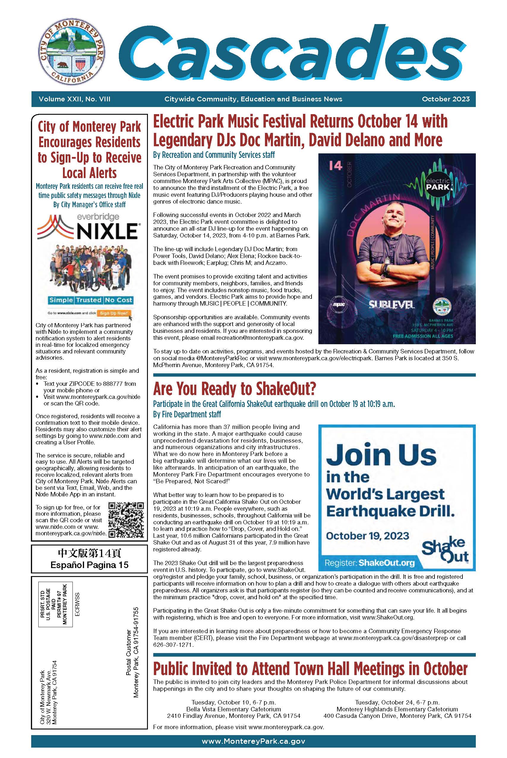 Front page of the October Cascades newspaper with various articles