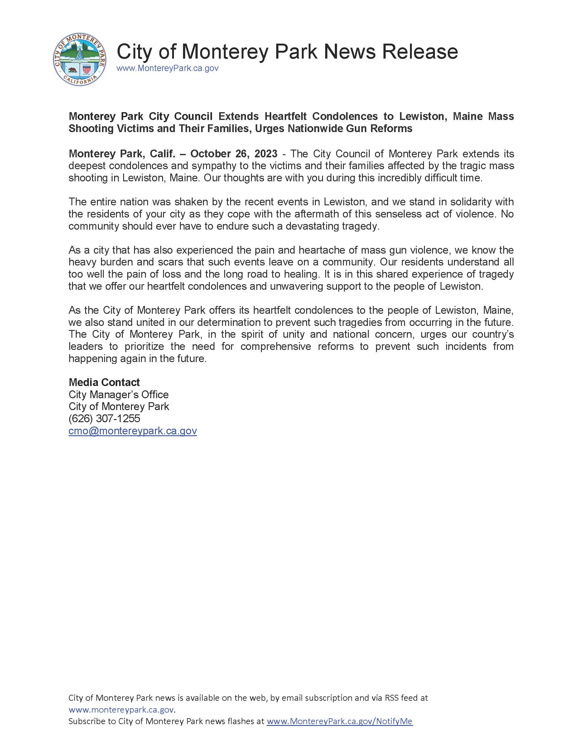 MPK News Release - Support for Lewiston Maine