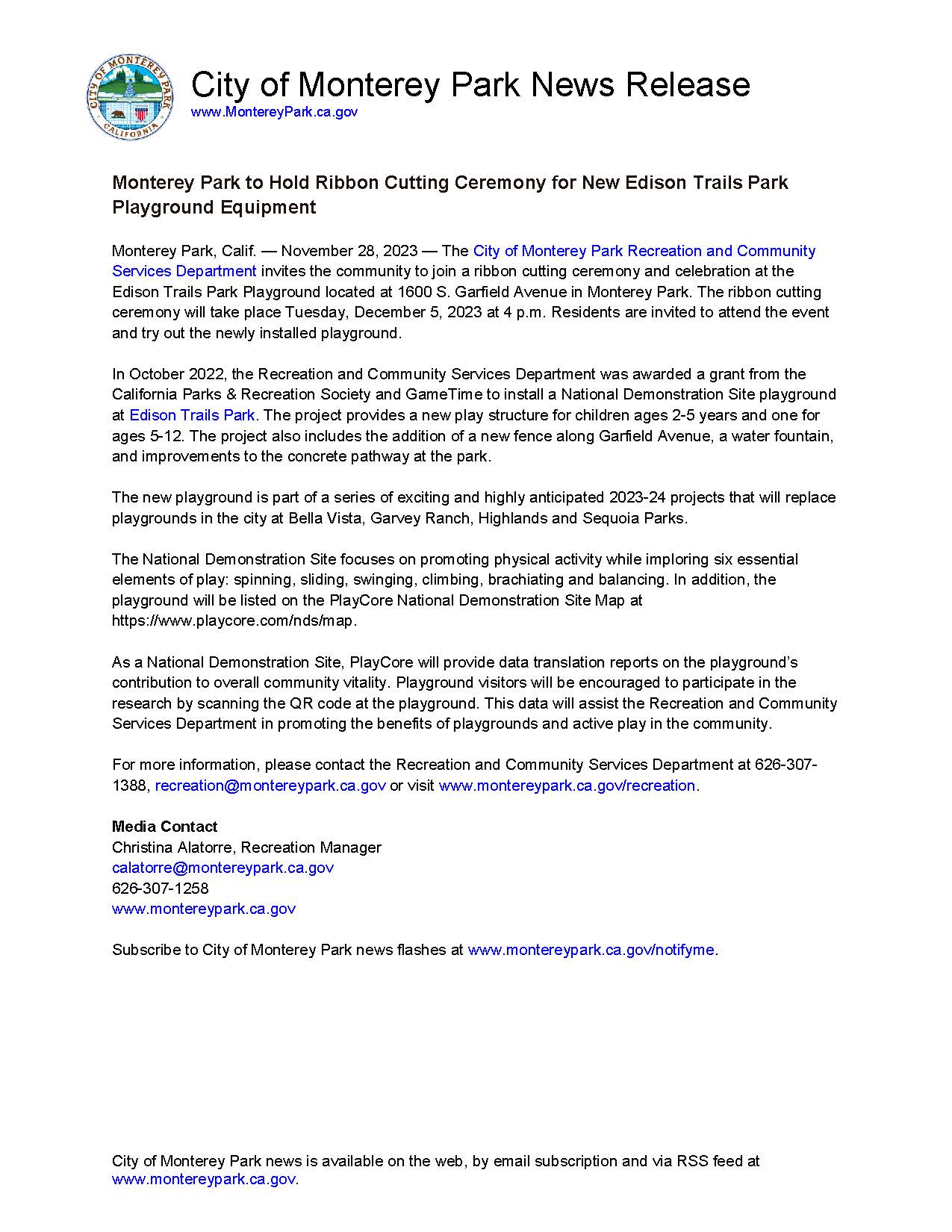 MPK News Release-Edison Trails Park Playground Ribbon Cutting 12-5-23