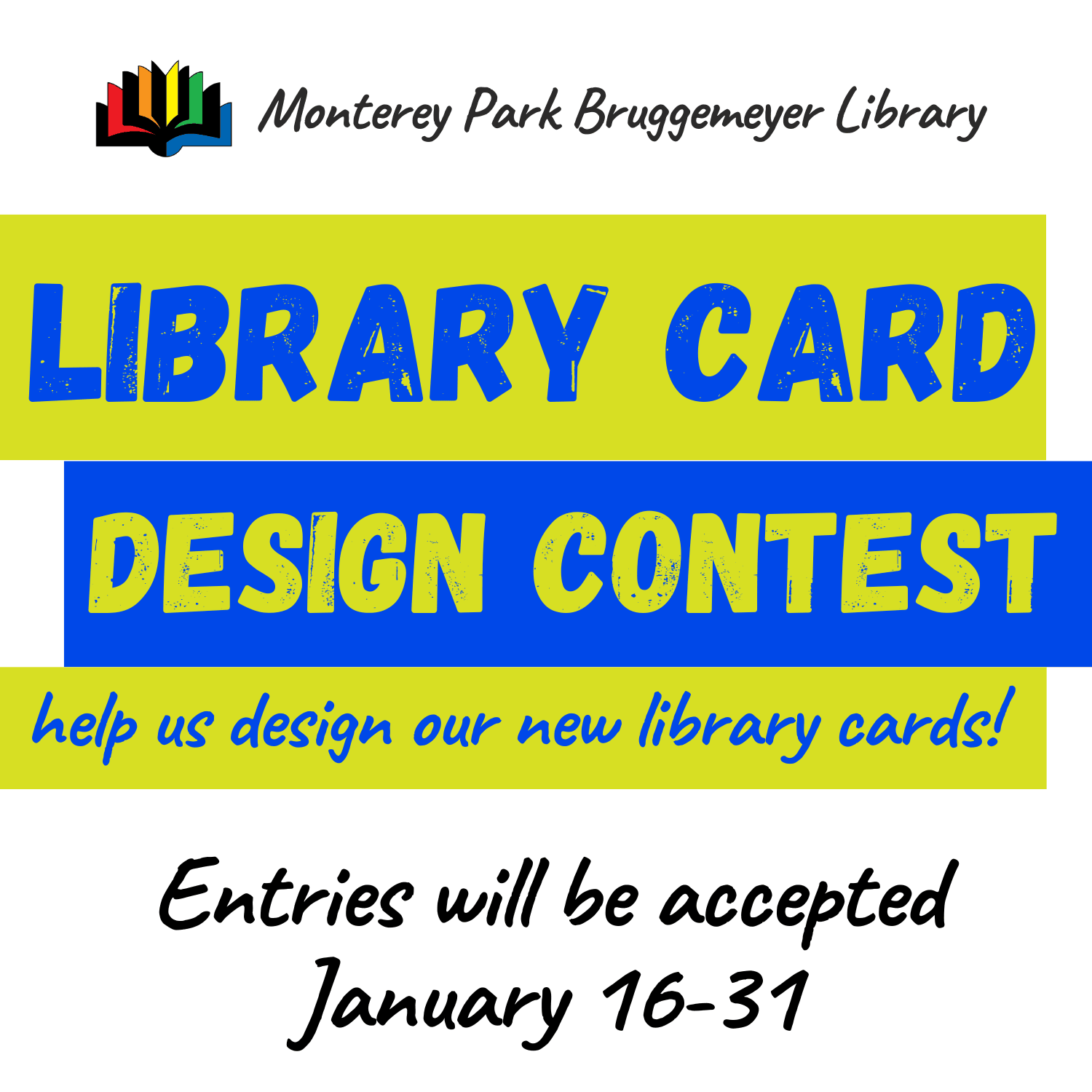 Library card design contest graphic