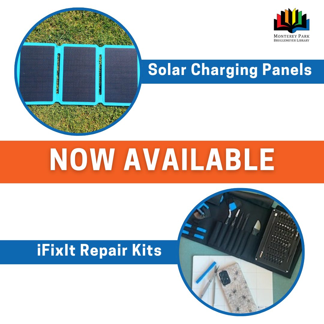 Images of solar charging panels and iFixit repair kits 