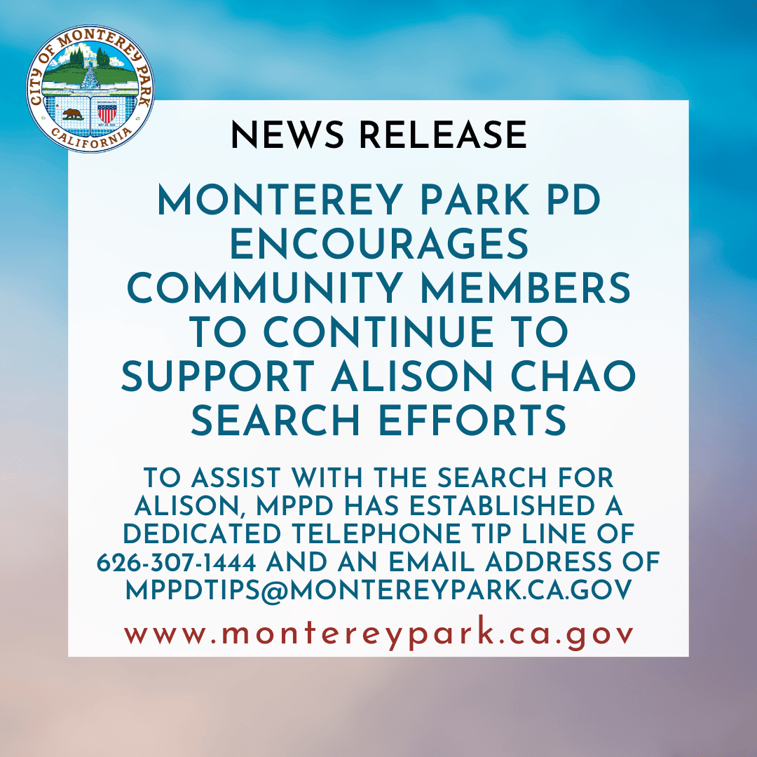 MPPD Encourages Community Members to Continue to Support Search Efforts with tip line phone/email.