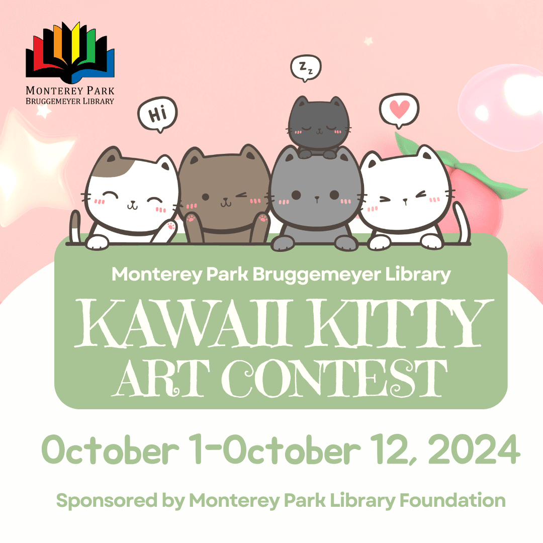 Five cartoon cats of various colors and ages sit above the words Kawaii Kitty Art Contest