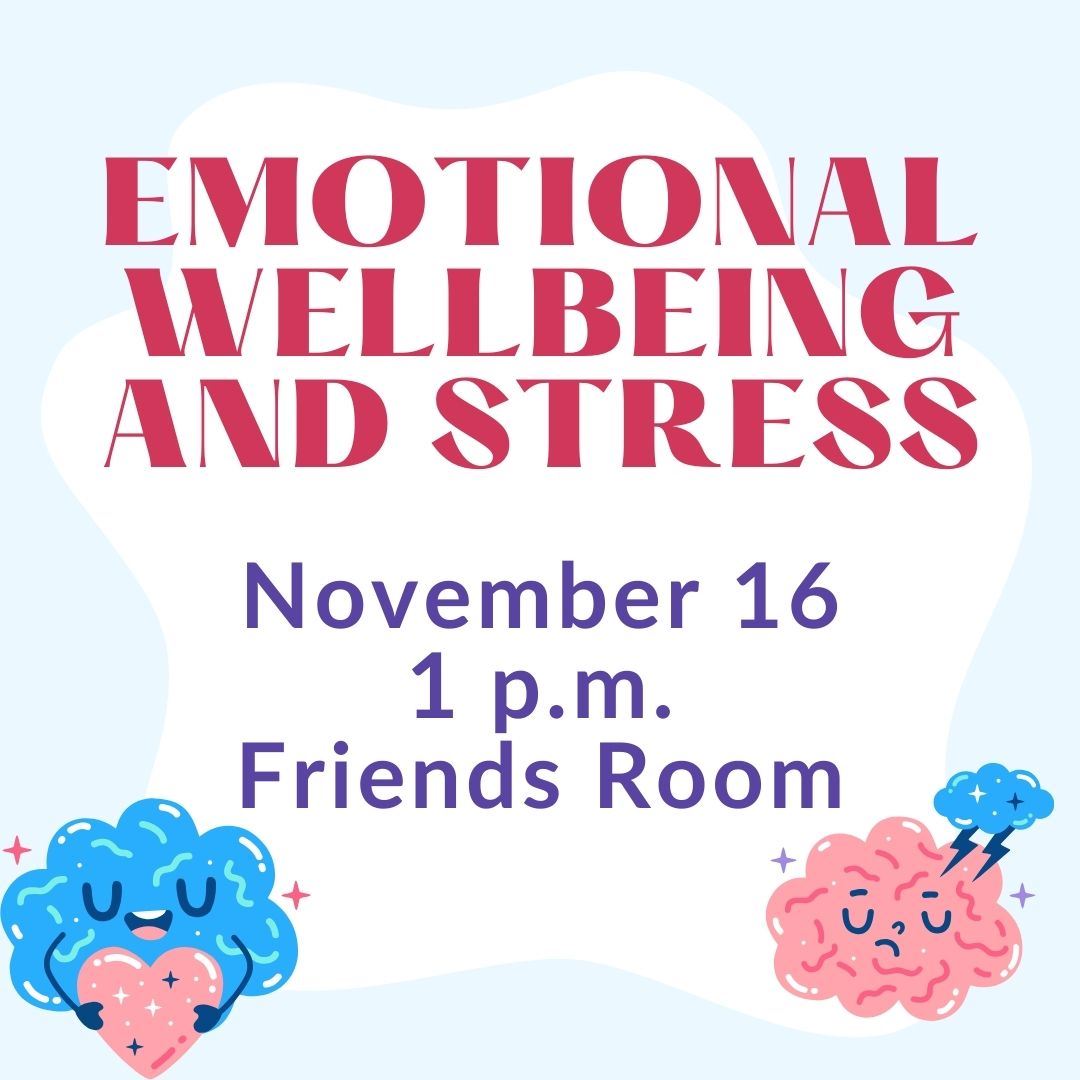 Emotional wellbeing  and Stress with a happy cloud and a sad cloud