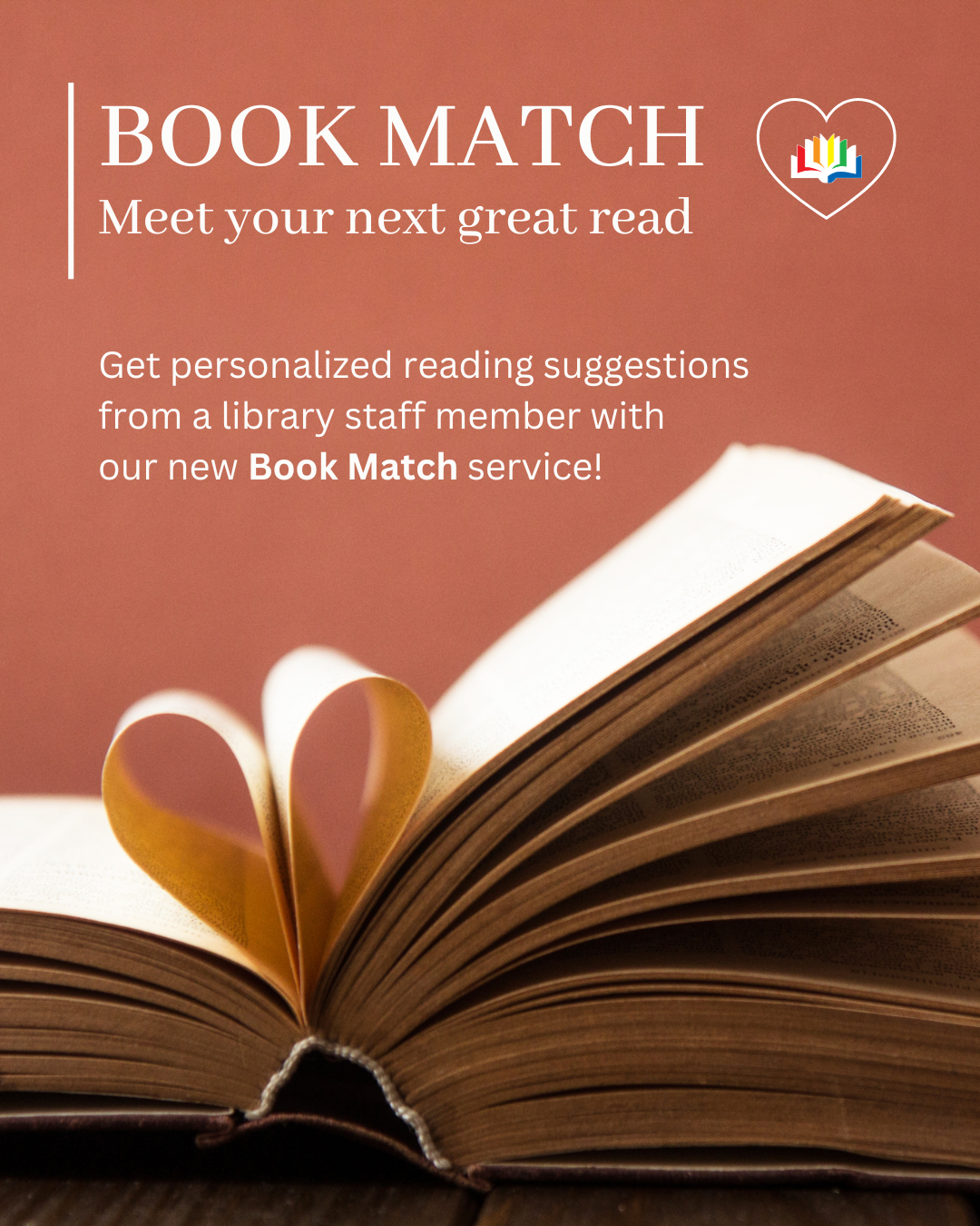 Image of book match service showing book with pages folded into heart shape.