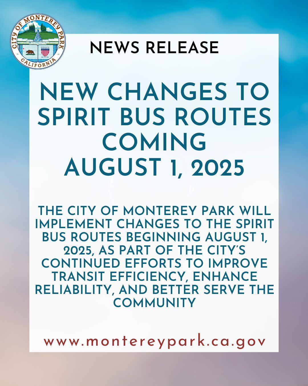 MPK News Release-New Changes to Spirit Bus Routes Coming 8-1-25 SOCIAL