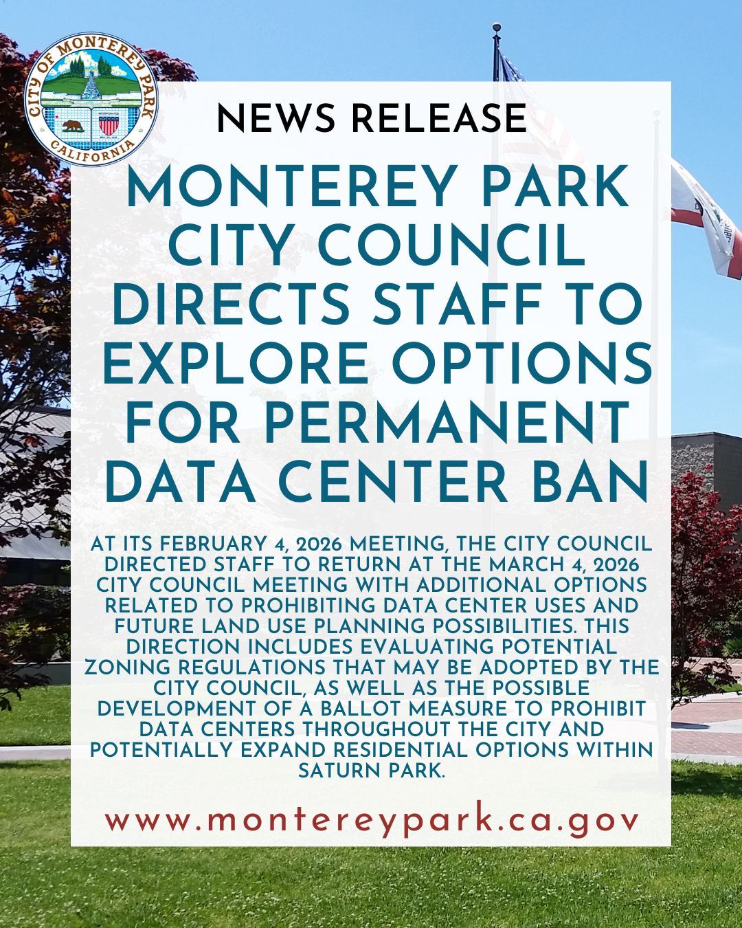 MPK News Release-City Council Directs Staff to Explore Options for Permanent Data Center Ban