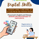 graphic of phone and person holding phone with event information on digital skills workshop