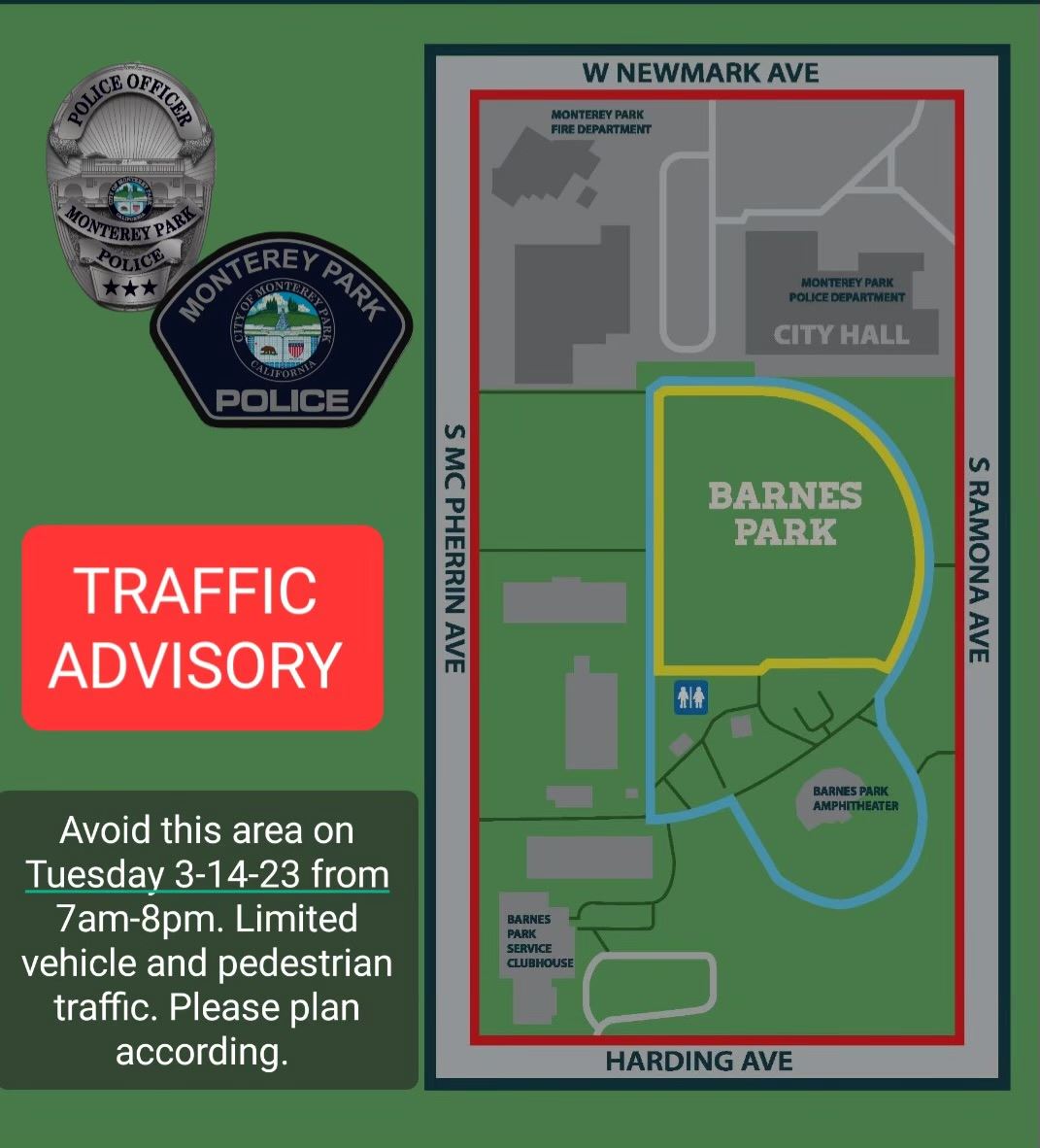 Traffic advisory notice in English